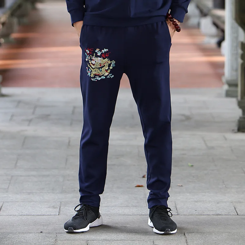 Bumpybeast 2017 хит продаж штаны китайский стиль дракон тотем вышивка мужские