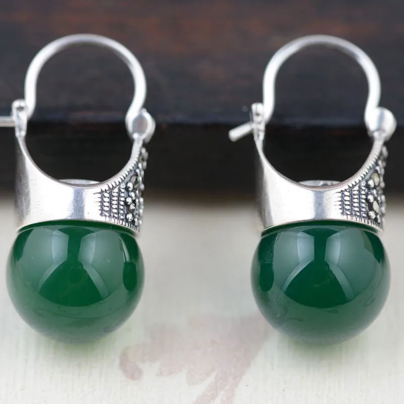

Lady's S925 Sterling Silver Earrings for Women Natural Stone brides bread silver big earrings