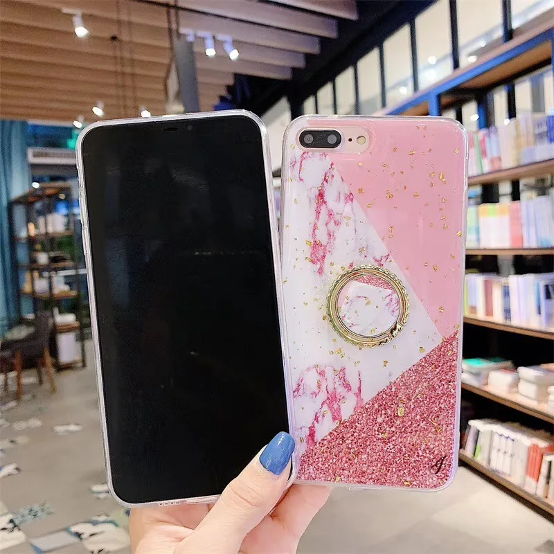 Bling Gold Foil Silicone Soft Phone Cases For iPhone X XS XR Max Glitter Finger Holder Back Cover 7 8 6 6S Plus | Мобильные телефоны