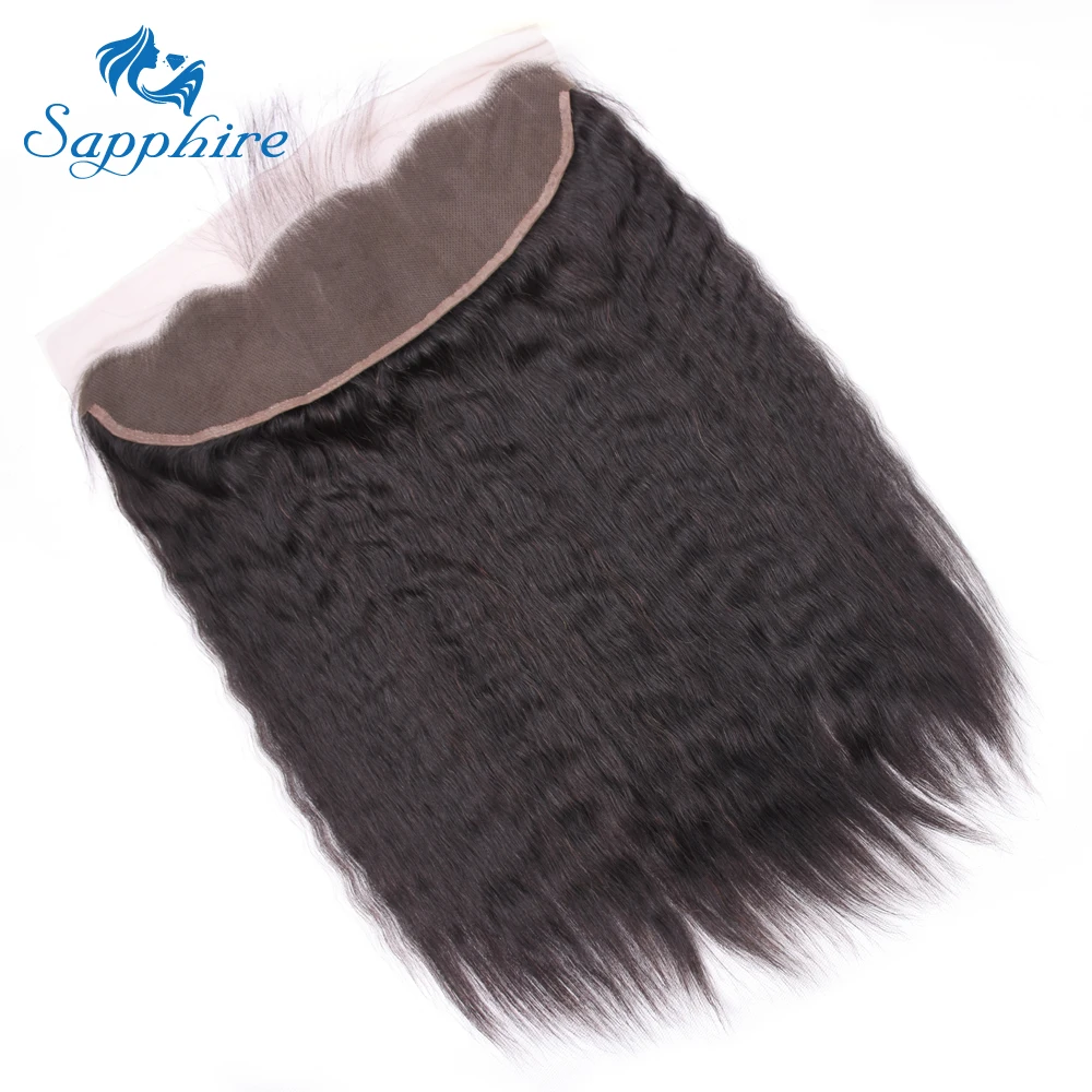 Sapphire Kinky Straight Lace Frontal Closure 100% Human Hair 13*4 Remy 8-20 Inch Natural Color Free Shipping | Шиньоны и парики