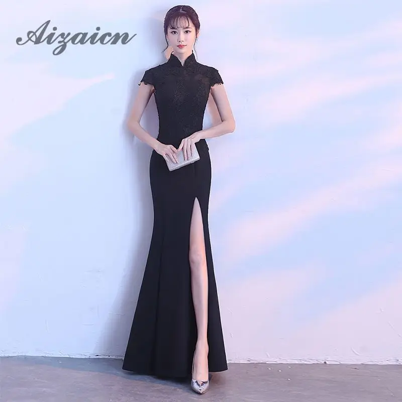 Vestido Восточный Свадебные платья длинные черные Русалка китайский вечерние