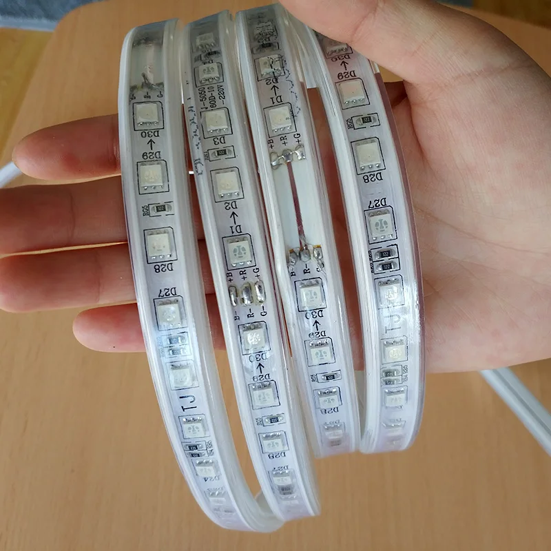 Цветная (RGB) Светодиодные ленты гибкие неоновые полосы светильник SMD5050 Flex AC220V 60