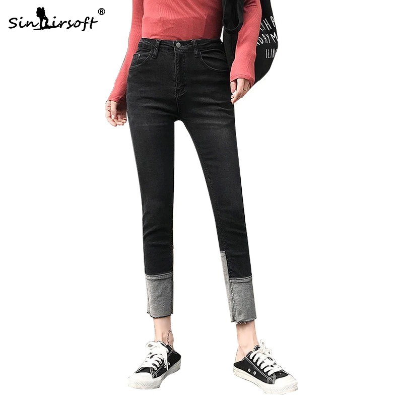 Spliced High Waist Straight Jeans Women 2019 New Fashion Street Plus Size Wide Leg Pants Vintage Denim Patchwork | Женская одежда