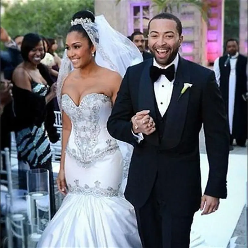 Роскошное свадебное платье Русалка с кристаллами женское вырезом сердечком и