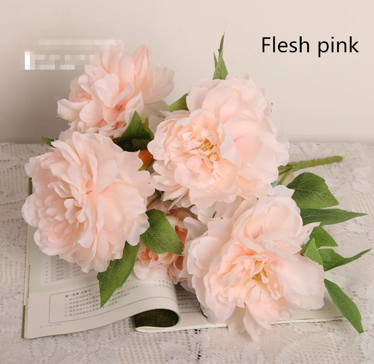 Flesh pink 5 голов большой пион, искусственные цветы высококачественный Шелковый Свадебный букет домашние декоративные искусственные цветы подарок на день Святого Валентина - Цвет: Flesh pink