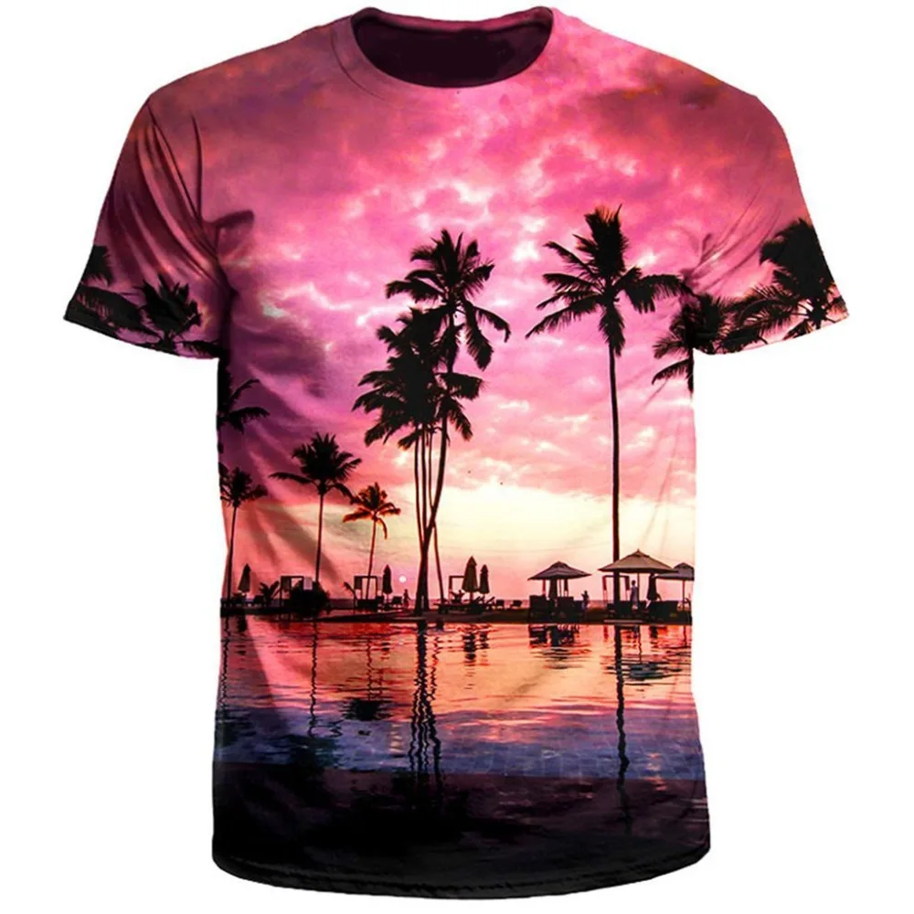 

YX GIRL Drop shipping Men Women streetwear Fashion T-Shirt Beach Sunset Palms 3d Printed tshirts summer Casual t shirt