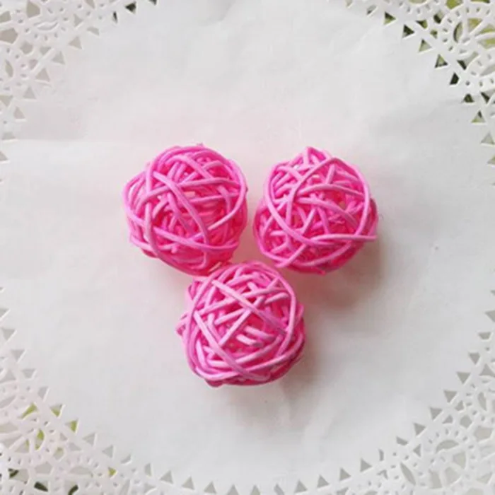 Pink 20 шт./лот, 3 см, искусственный соломенный шар для дня рождения, свадьбы, украшения, ротанговый шар, Рождественский Декор, украшение для дома, товары - Цвет: Pink