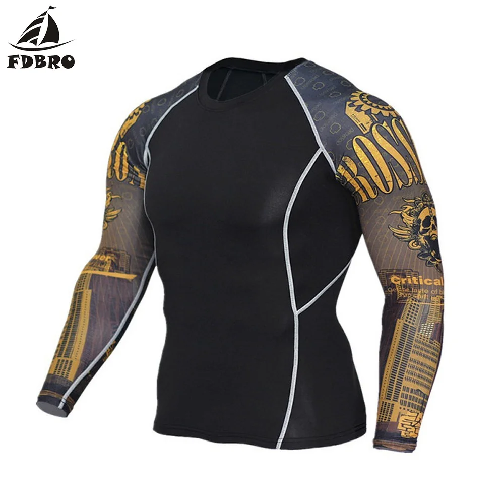 Мужская футболка FDBRO для фитнеса и бега дышащая спортивная одежда с длинным