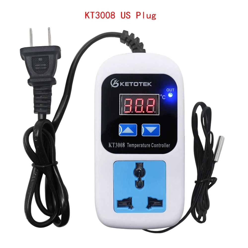 KT3008 US plug 50~ 110C цифровой термостат регулятор температуры Переключатель ЕС вилка переменного тока 110-220 В микрокомпьютер разъем NTC датчик KT3008 KT3009 - Цвет: KT3008 US plug