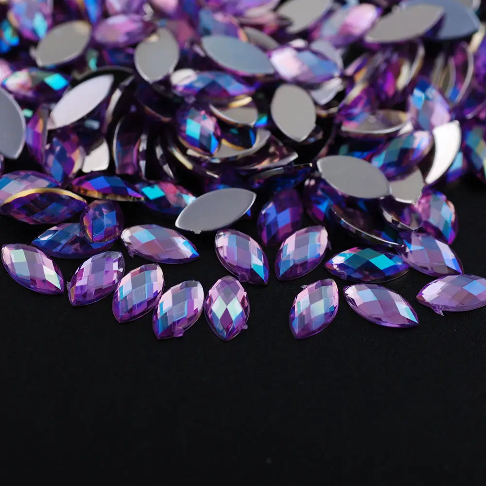 light purple ab 100 шт Хрустальные акриловые стразы в форме конского глаза, AB Цвет, 3D дизайн ногтей, плоская задняя сторона, декоративная огранка Marquise Earth - Цвет: light purple ab