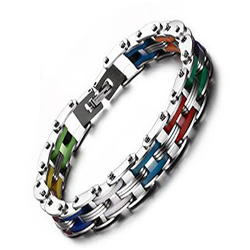 Multicolor Мужские тяжелые ювелирные изделия велосипедный/мотоциклетный браслет-цепочка 8 цветов из нержавеющей стали браслеты мужские браслет силиконовые браслеты - Окраска металла: Multicolor