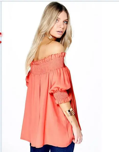 Весна 2017 новый стиль шифоновые Женские топы с воротником лодочкой Повседневная