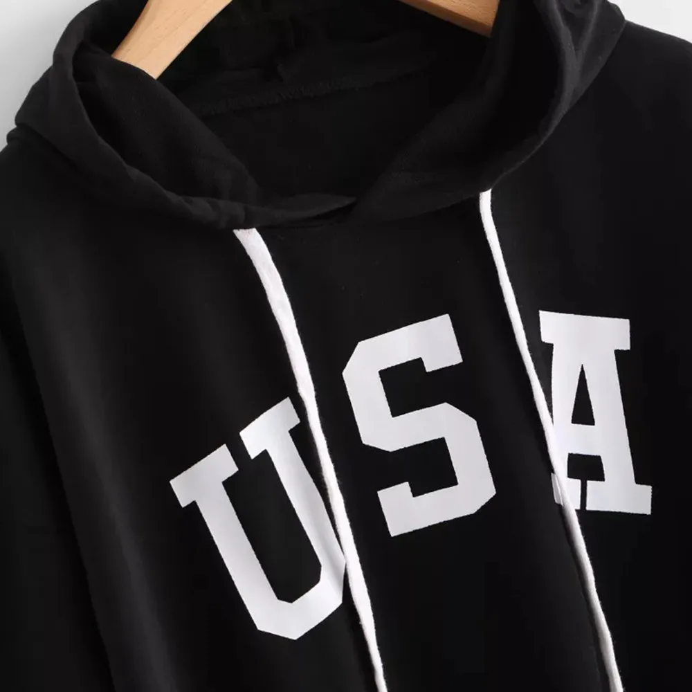JAYCOSIN буквы USA принт Новая Женская мода с длинными рукавами свитер с капюшоном Harajuku джемпер пуловер с капюшоном топы Повседневное свободные