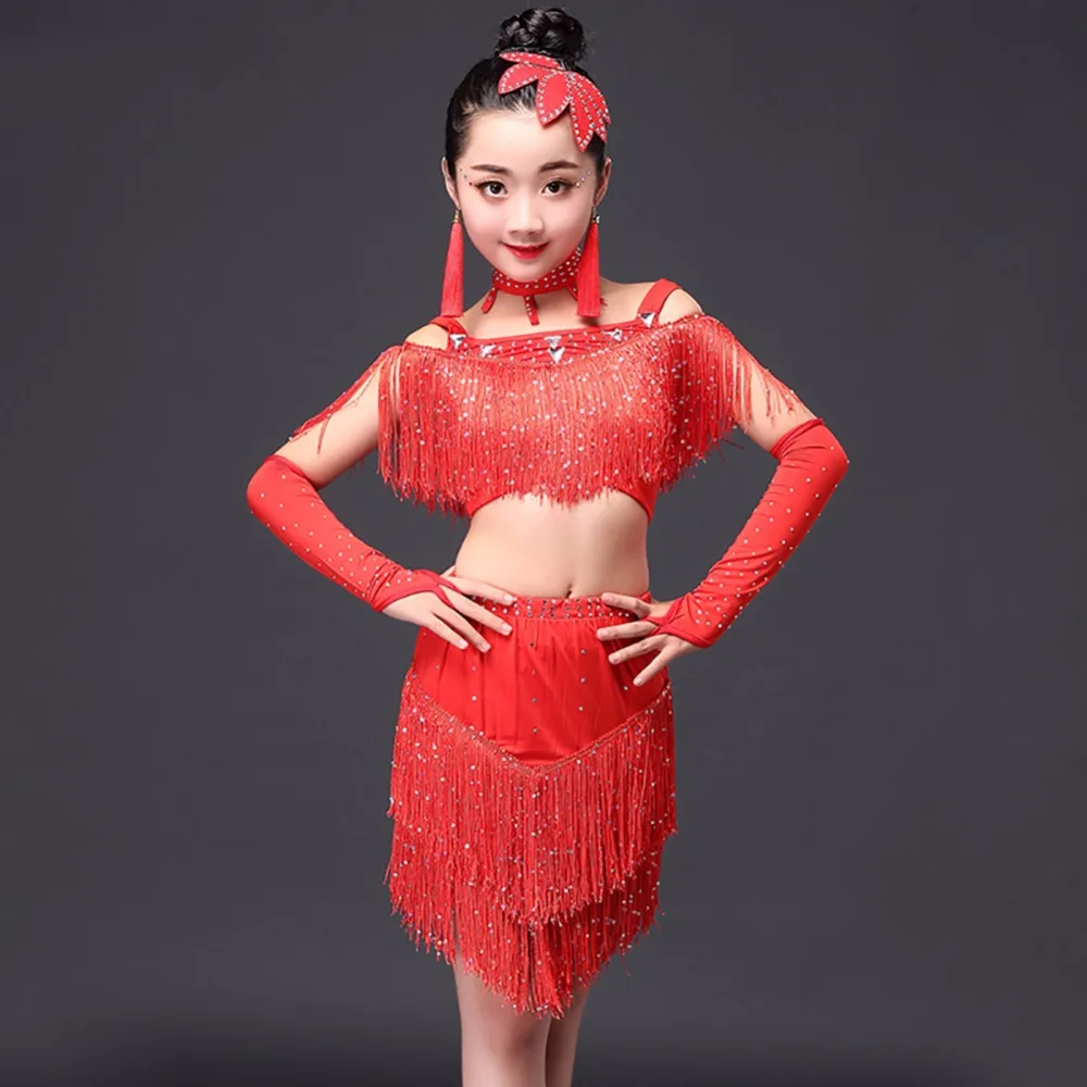 Лидер продаж 2017 года Костюмы для латиноамериканских танцев девочек 5 шт. Юбка