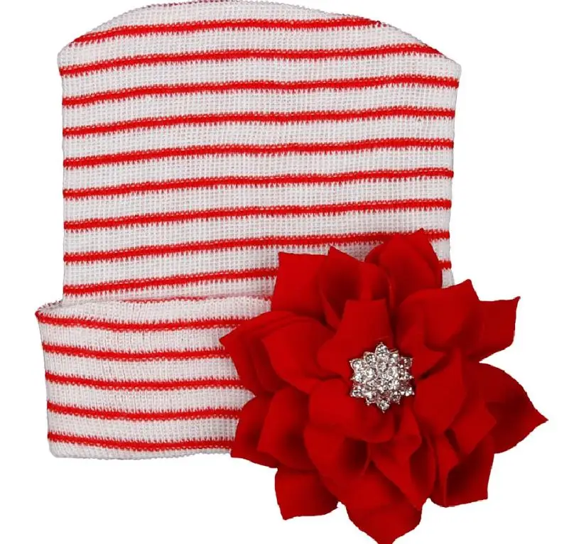 Шапка-бини для новорожденных в полоску с бантом и блестками | Детская одежда