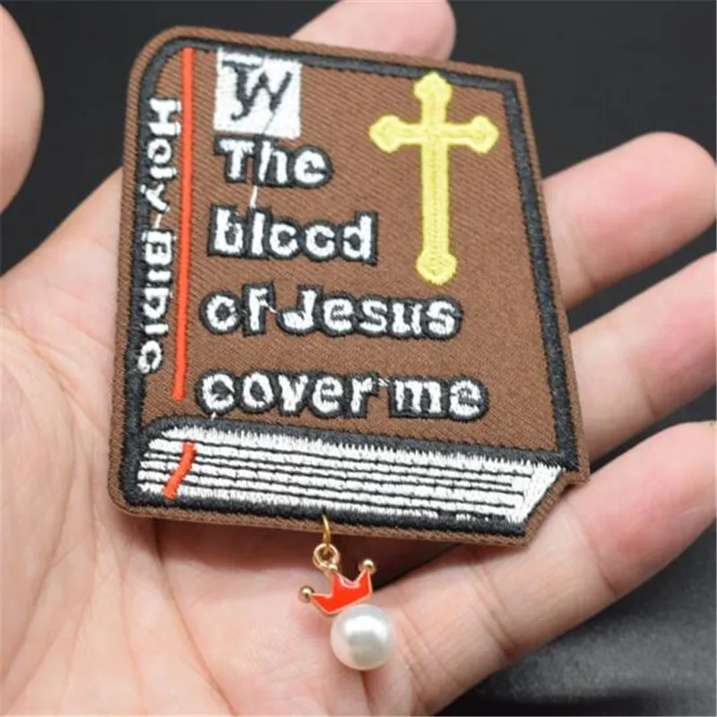 Embroidered iron on patches for clothes badge Cross book pearl crown deal with it clothing biker patch Diy Stickers Freeshipping | Дом и сад