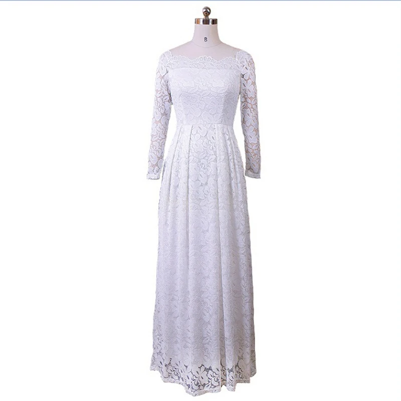 2019 Autumn Winter New Women's Brand White Lace Dresses Sexy Off Shoulder Vestido De Festa Tunic Slim Evening Party Long Dress | Женская