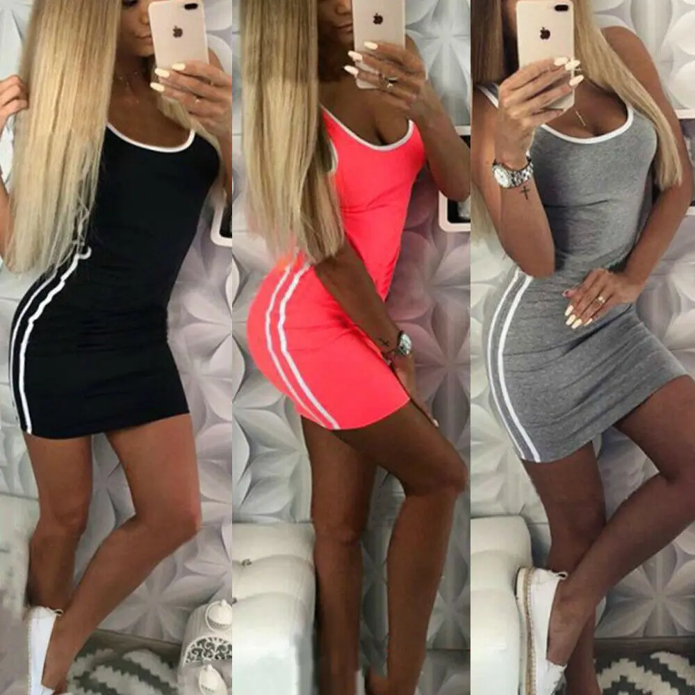 Женское облегающее платье на бретельках однотонное обтягивающее без рукавов 2019 |