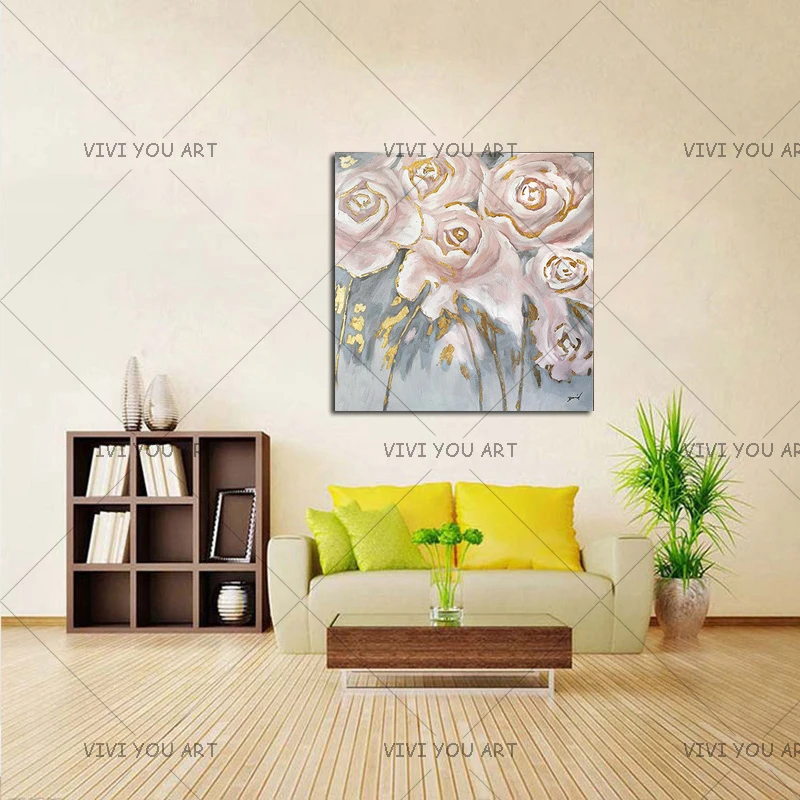 

Large Canvas Art Floral Paintings Home Wall Decor Picture Handpainted Abstract Golden Flower Oil Painting For Living Room