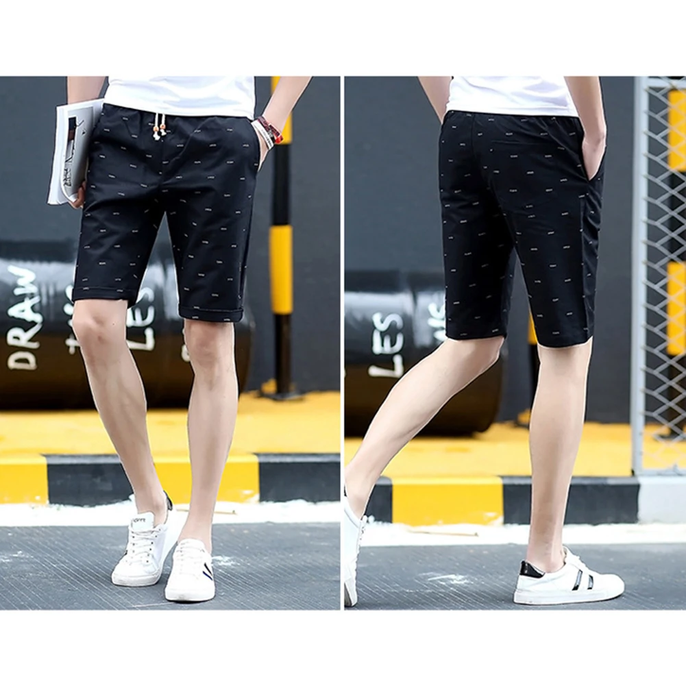 Повседневные мужские шорты с карманами эластичной резинкой на талии принтом в