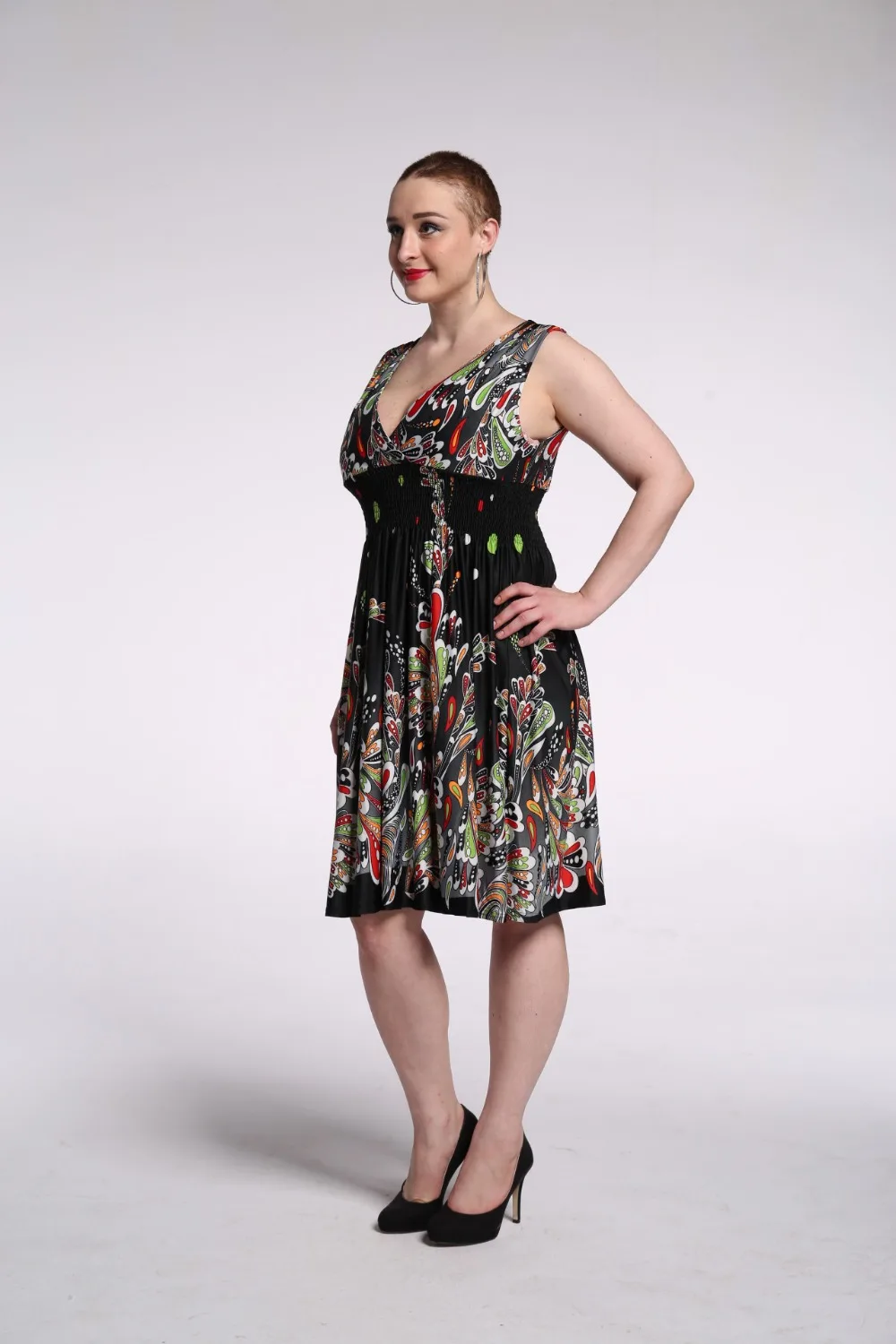 Женское бальное платье большого размера с красивым принтом летнее из полиэстера
