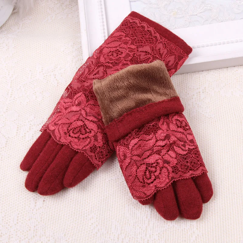 2017 New autumn winter women thick rose soft lining touch screen wool ladies driving warm gloves mittens | Аксессуары для одежды