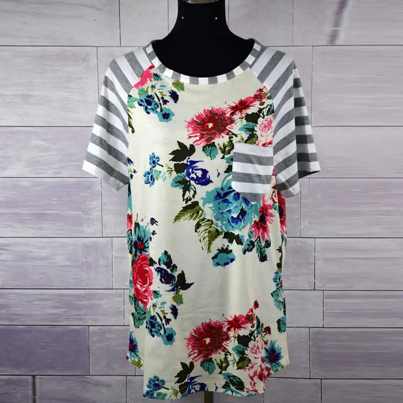 Женская футболка с коротким рукавом MVUPP свободная составного кроя цветочным