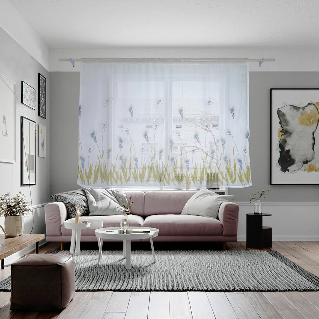 200x150cm Curtains For Living Room Daffodil Flower Print Tulle Curtain Handle Tulle Coveted 1 FabricWindow Decoration 67