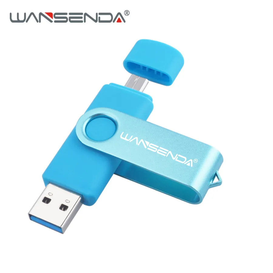 WANSENDA Usb 3,0, USB флеш-накопитель, высокоскоростной OTG флеш-накопитель, 16 ГБ, 32 ГБ, 64 ГБ, 128 ГБ, 256 ГБ, флешка, 2 в 1, микро USB флешка, двойной USB - Цвет: Синий
