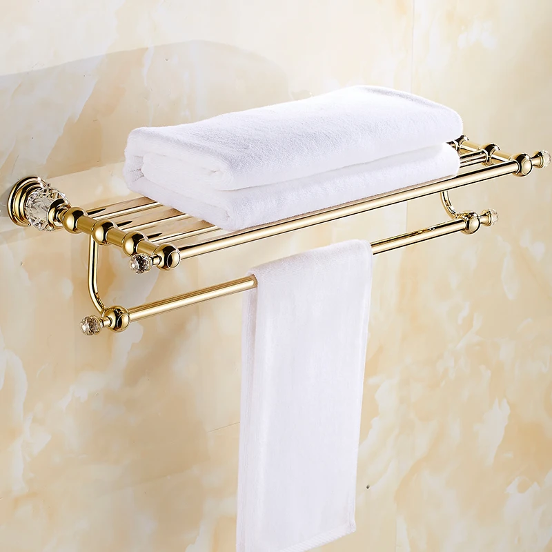High Quality Brass and Crystal Bathroom Towel Rack Gold Holder Hotel Home Storage Rail Shelf | Обустройство дома