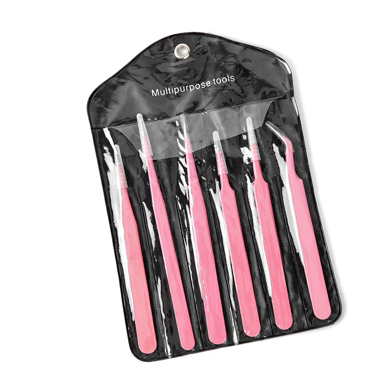 Pink Set 6 шт. цветные пинцеты для наращивания ресниц, набор антистатических прецизионных пинцетов из нержавеющей стали, инструмент для ухода за косметикой - Цвет: Pink Set