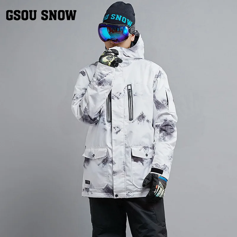 

Gsou Snow New Skiing Suit Men's Winter White Thick Windproof Warm Skiing Jacket Outdoor Waterproof Breathable Ski Wear For Men
