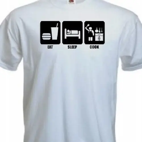 

2019 New Brand Free shipping Clothing Special Print Men Eat Sleep Cook Food Foodie Cooking Funny 100% cotton Tee Shirt
