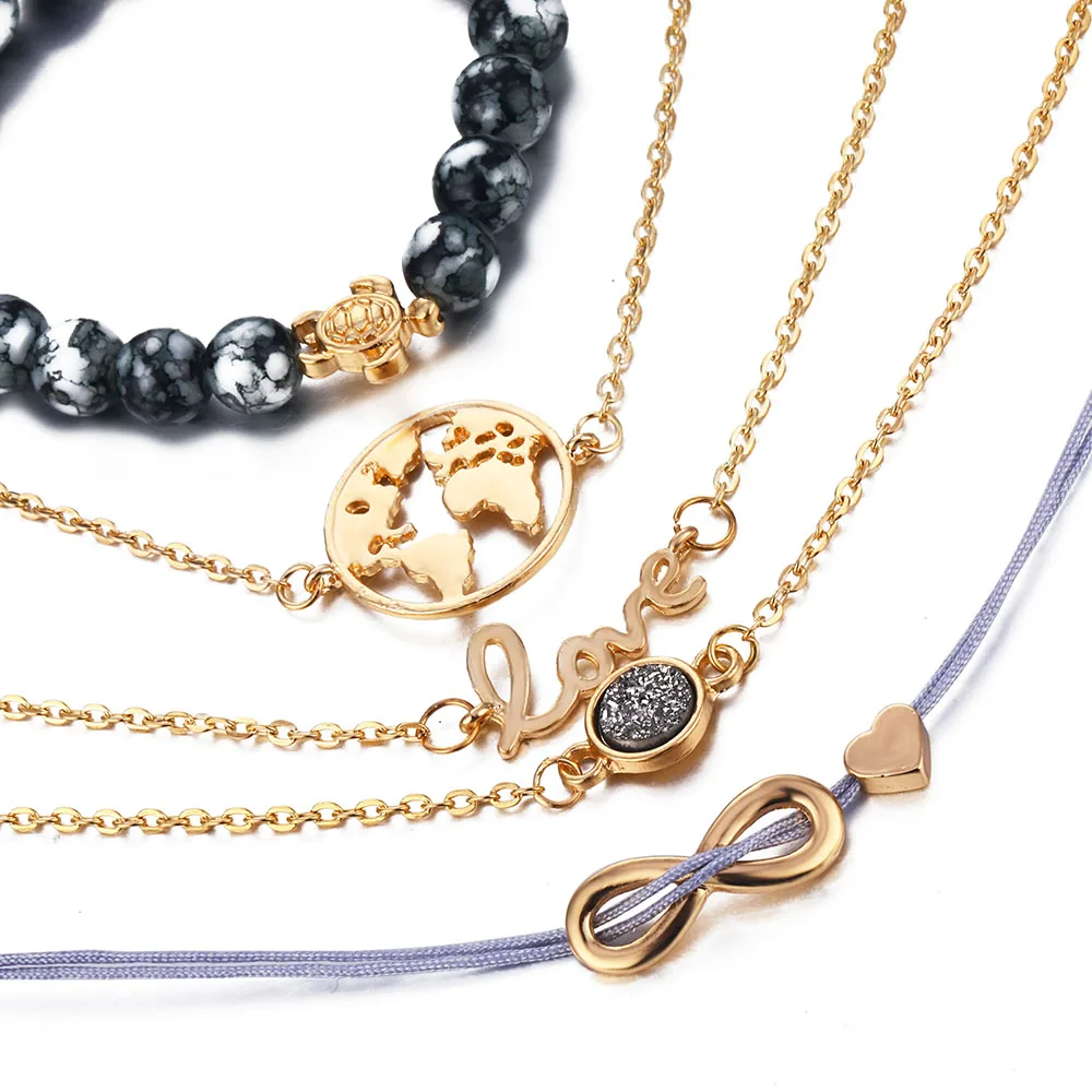 Женский браслет FNIO винтажный в форме черепахи с изображением сердца и карты