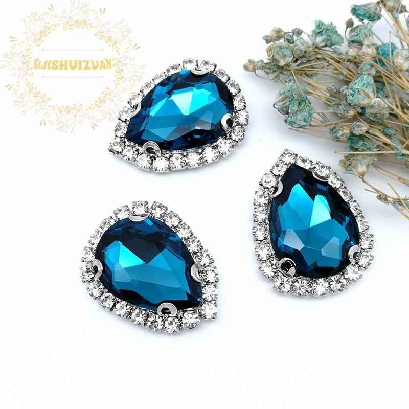 Павлин синий DR дрель боковая цепь кристалла стекло шитье Стразы с когтями DIY