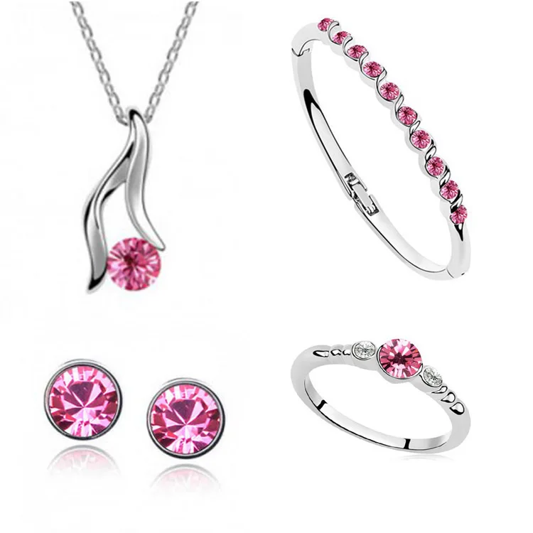 Женский ювелирный комплект из колье серёг кольца и браслета|jewelry set silver|plated