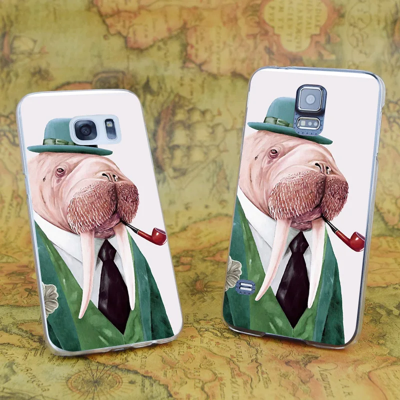 E4113 Walrus Green Transparent Hard PC Case Cover For Samsung Galaxy Note S 3 4 5 6 7 8 9 Mini Edge Plus |