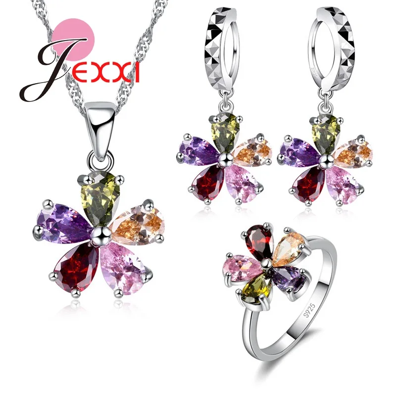 Комплект из колье серёг и кольца серебра 925 пробы|necklace earring ring sets|zircon jewelry setjewelry sets |