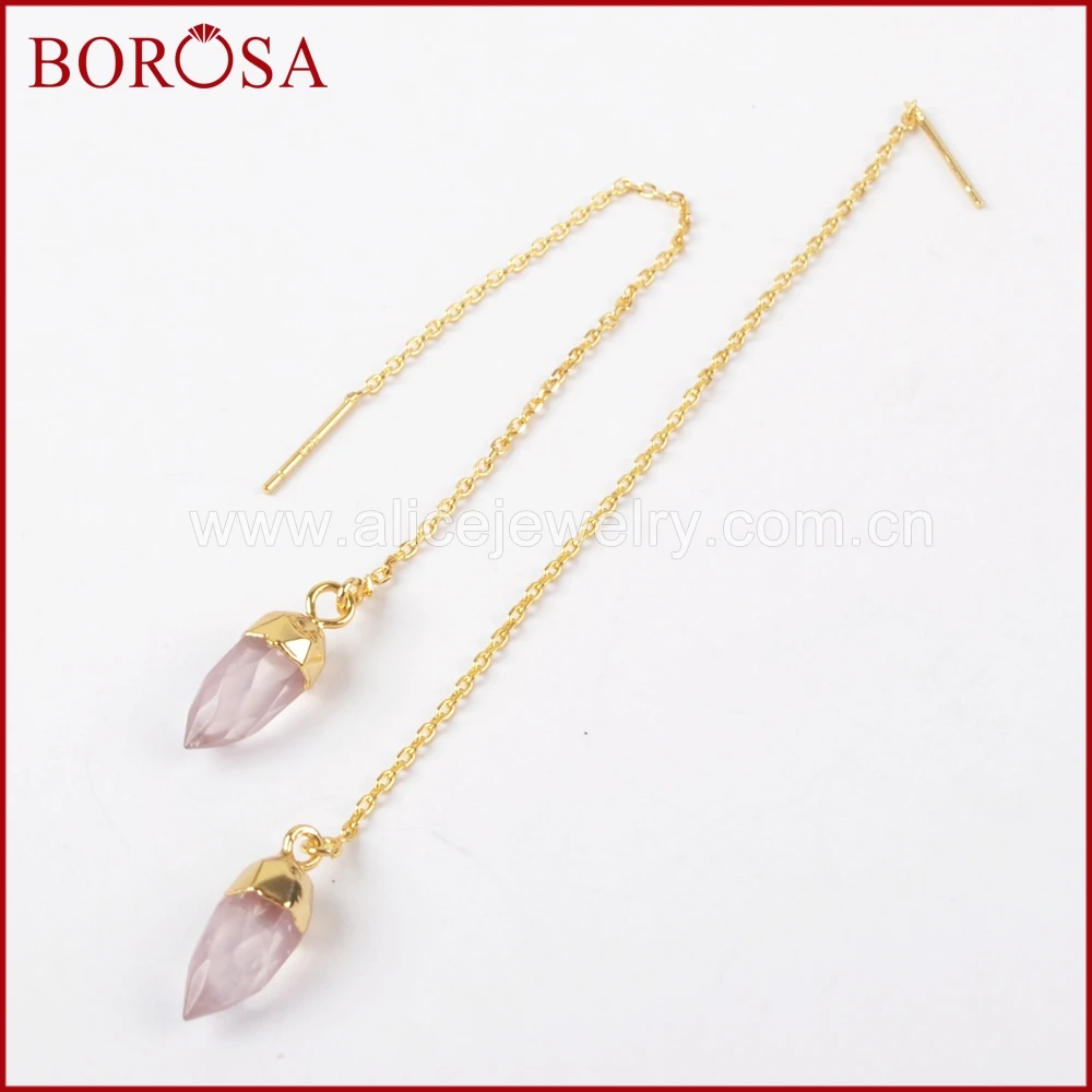 BOROSA Druzy Крошечный Спайк Шарм Синий Howlite камень падение серьги 1 пара Золотой Цвет