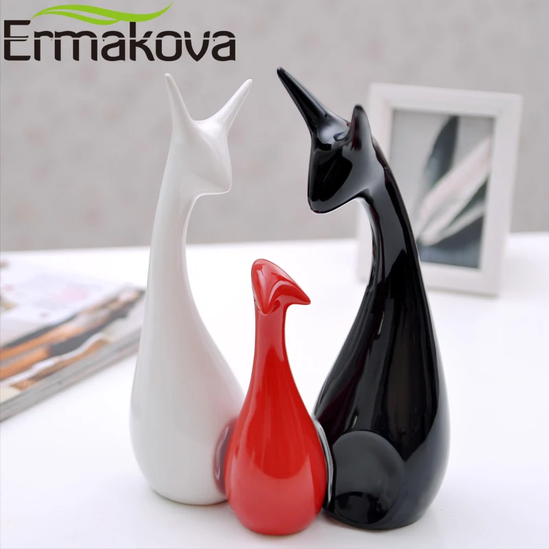 ERMAKOVA 3 шт./компл. Керамика Семья олень статуэтки фарфор Семья анималистическая скульптура Современное украшение свадебный подарок домашнего