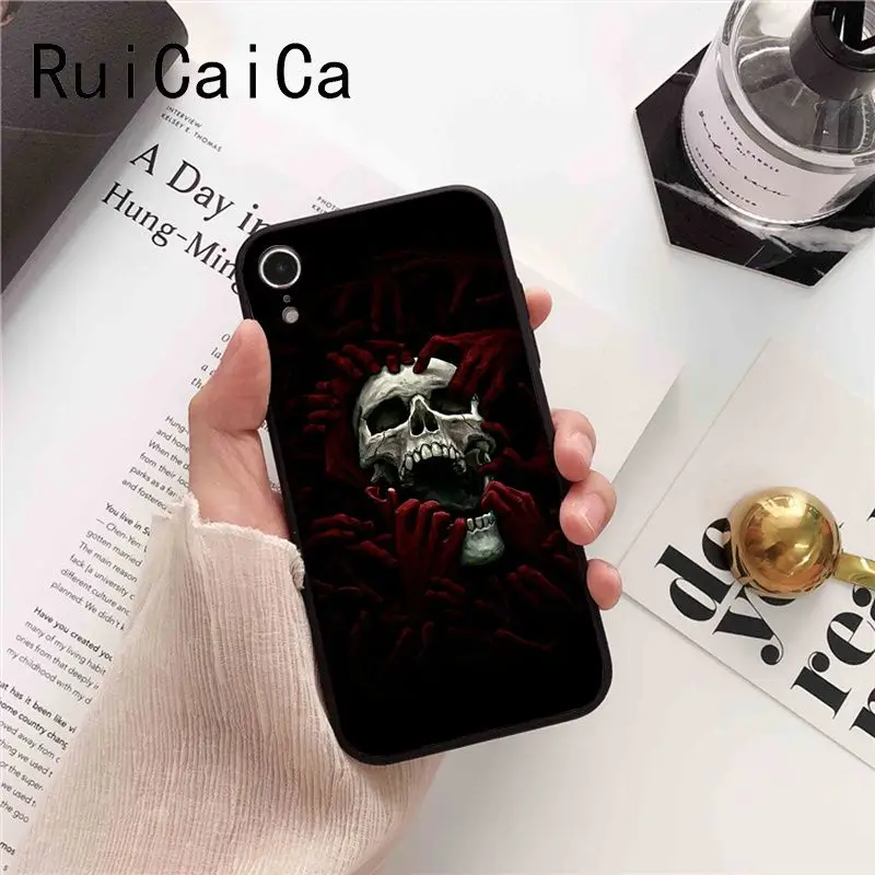 Ruicaica жуткий Череп Модный недавно прибывший черный чехол для телефона iphone 8 7 6 S Plus X