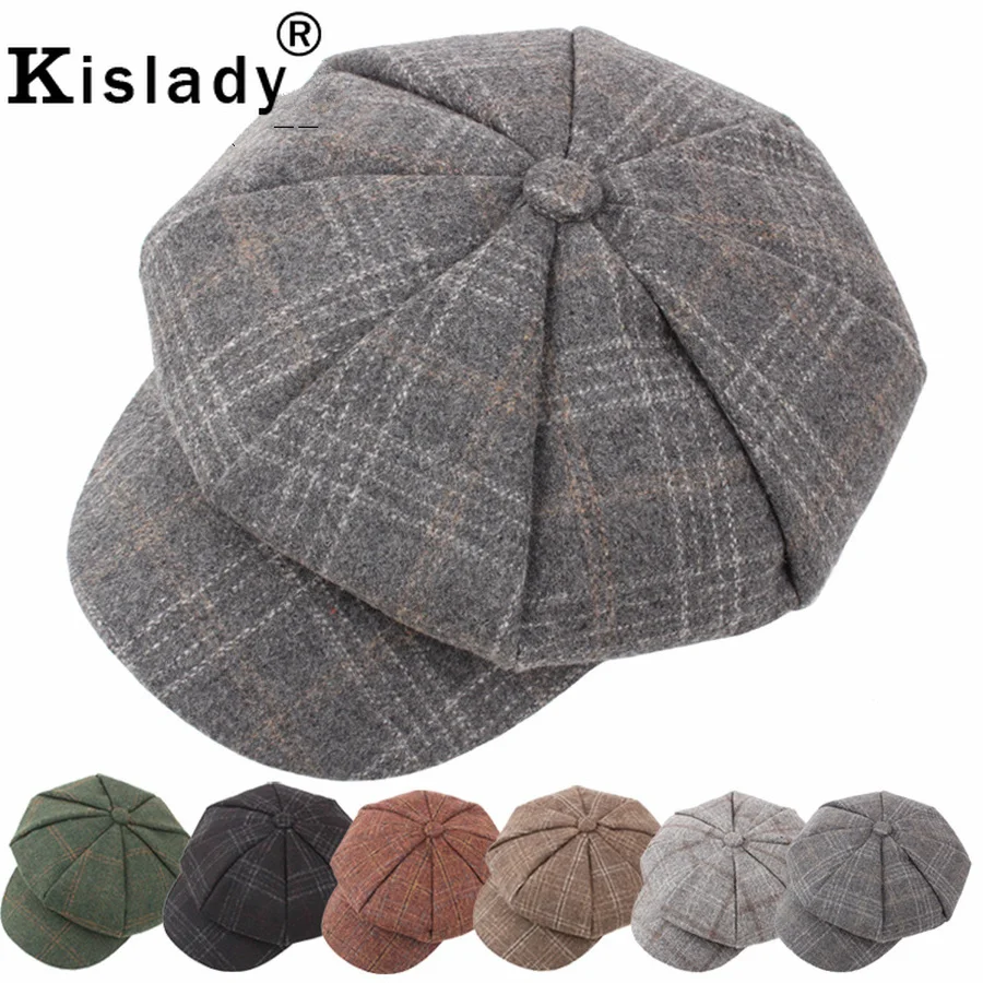 Kislady уличная мода мужские шапки осень зима классический дикий теплый берет