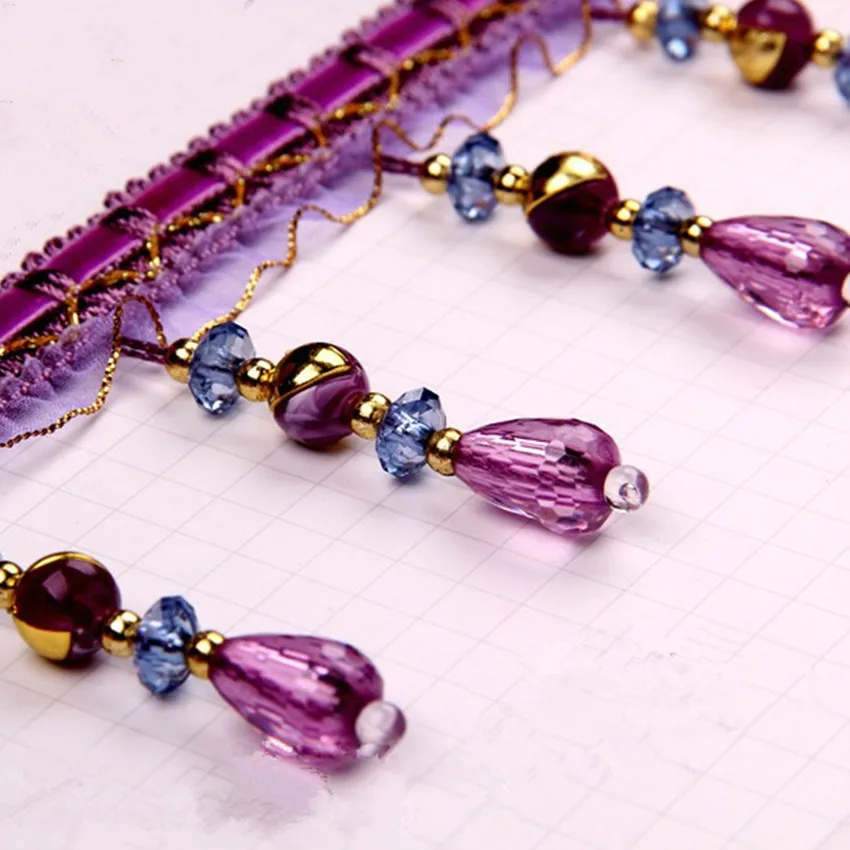 

XWL 12M/Lot Crystal Beads Lace Decor Curtain Lace Accessories For Drapery DIY Sewing Tassel Fringes Trim Ribbons DIY Home Decor