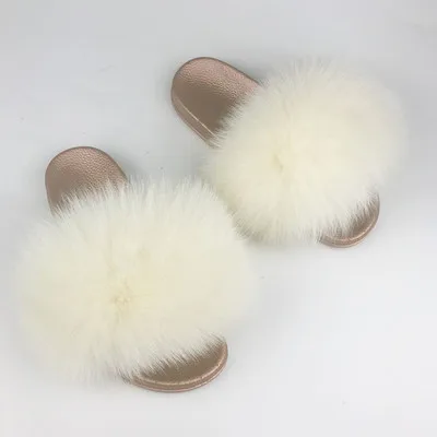 Beige Сезон лето-осень; женские модные домашние шлепанцы с натуральным лисьим мехом; шлепанцы наивысшего качества с золотой подошвой из пвх; VS1015 - Цвет: Beige