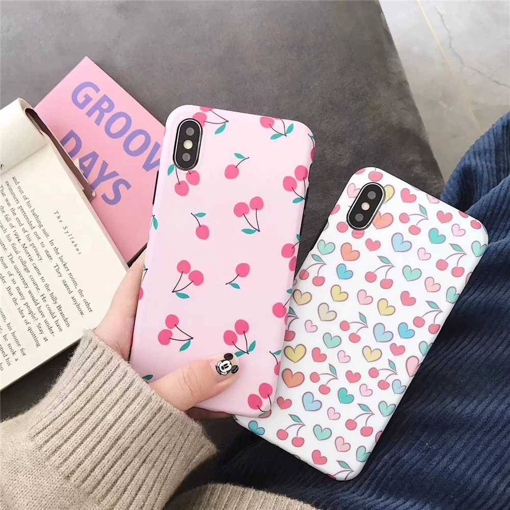 High quaity Soft IMD Silicon Phone Case For iPhone X XS MAX XR Pink Cherry Flower Painting Cover 7 8 6 6S Plus Coque |