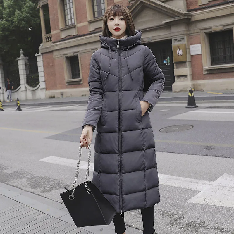 Серый 30 градусов Женская куртка X-long Parkas, плюс размер, M-6XL, повседневная плотная теплая куртка X-long с капюшоном, верхняя одежда - Цвет: Серый