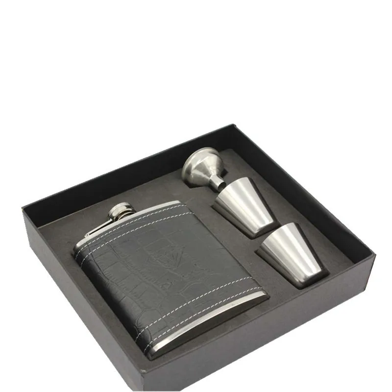 

Hot Bpa Free 7oz PU Leather Wrapping Whisky Liquor Flagon Cccp Stainless Steel Alcohol Vodka Hip Flask Gift Set