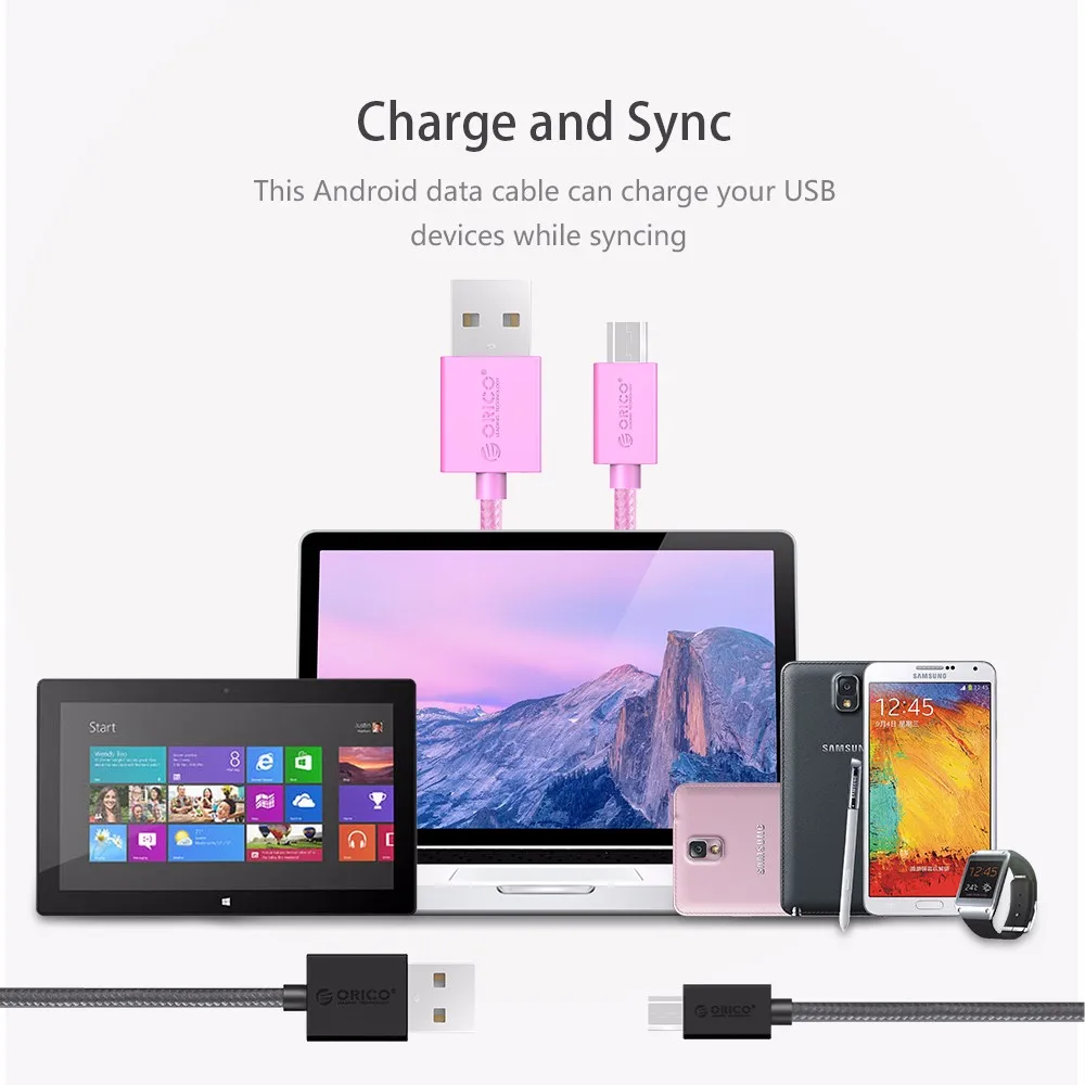 ORICO Micro USB телефонный провод Быстрая зарядка кабель синхронизации для Android мобильный телефон Поддержка Max 2A 1 м черный/белый/розовый для xiaomi