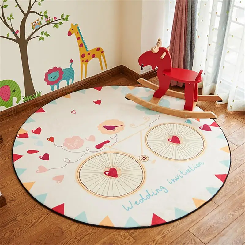 

120CM Diameter Round Cartoon Carpets For Children Bedroom Anti-Slip Polyester Bedroom Rugs And Carpets Children Play Game Mat
