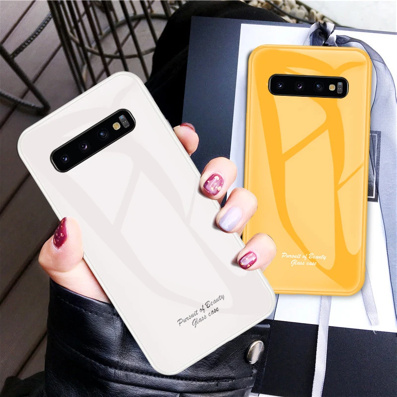 Чехол из закаленного стекла карамельного цвета для Samsung Galaxy S9 S10 Plus S10E Lite Note 8 9 5G